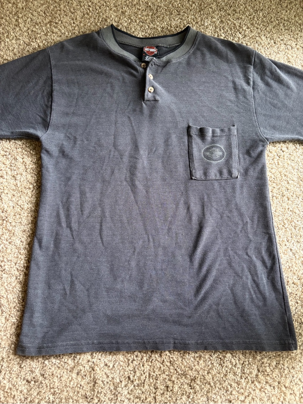 VTG 90s Harley-Davidson Men's Medium Charcoal Henley Pocket T-Shirt